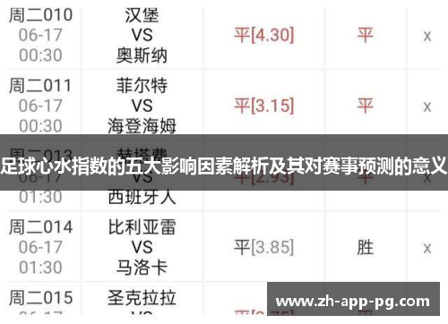 足球心水指数的五大影响因素解析及其对赛事预测的意义