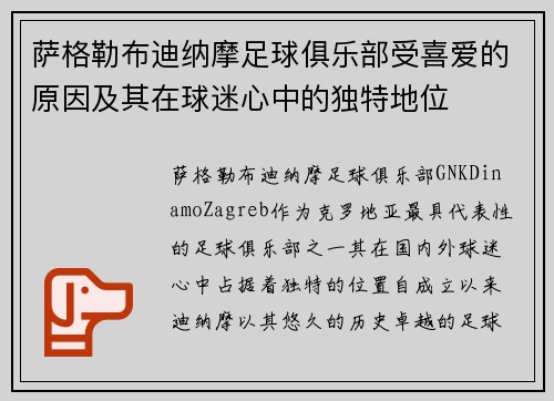 萨格勒布迪纳摩足球俱乐部受喜爱的原因及其在球迷心中的独特地位